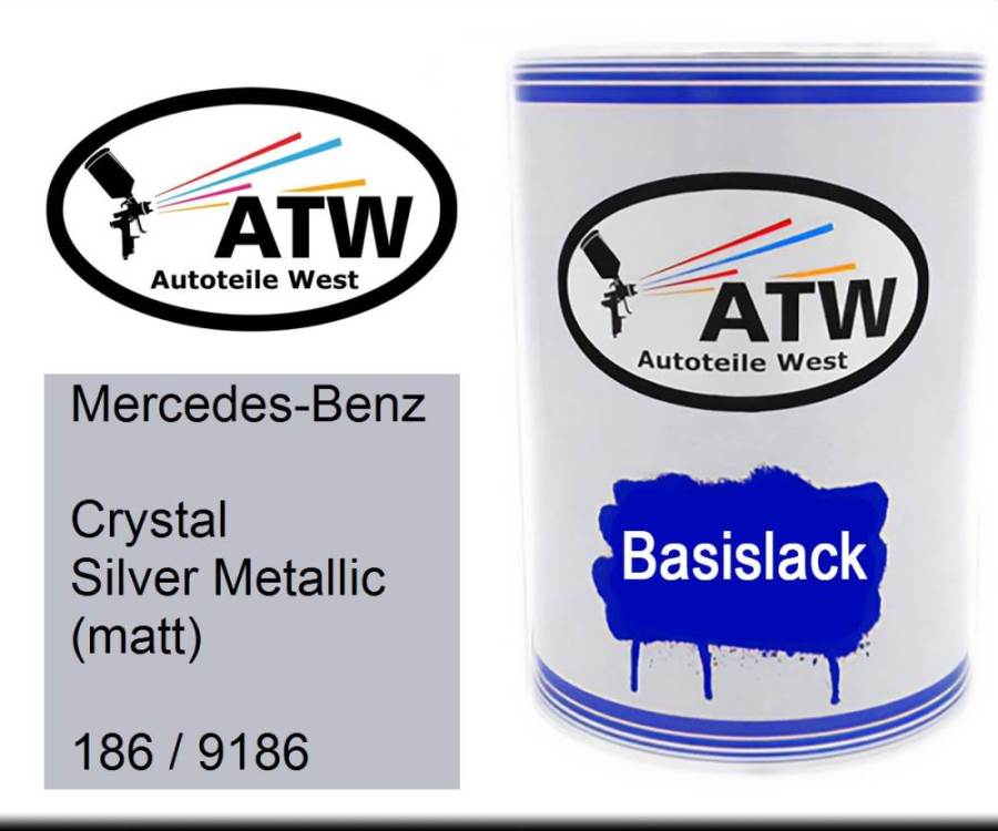 Mercedes-Benz, Crystal Silver Metallic (matt), 186 / 9186: 500ml Lackdose, von ATW Autoteile West.